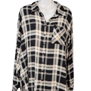 Torrid Plaid Button-Up Shirt Pale Yellow Cream Black Casual Women's Size 1X